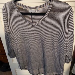 Navy and white striped top with 3/4 sleeves